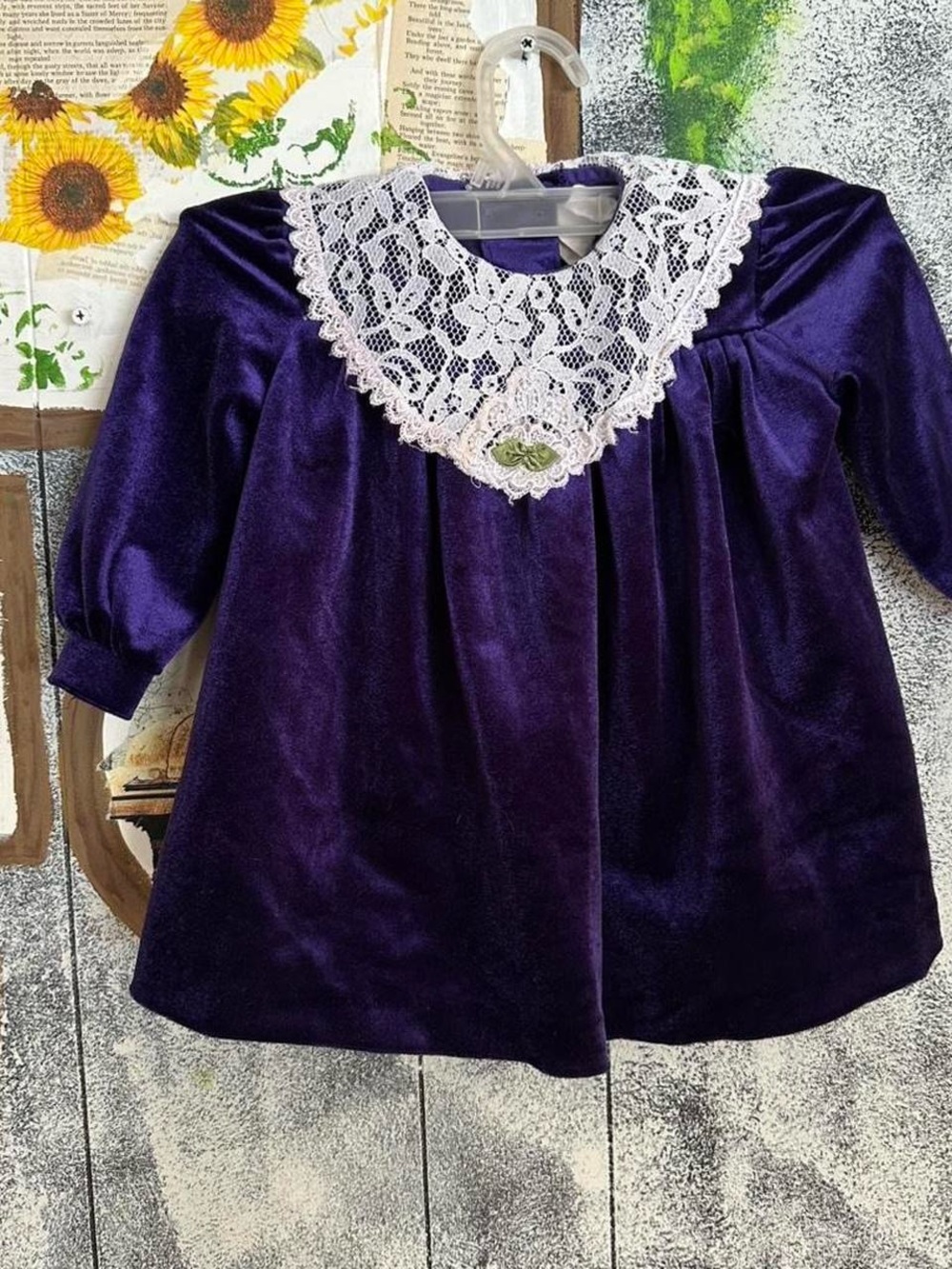 Vintage Bonnie Baby Purple Velvet Dress with Lace Collar
